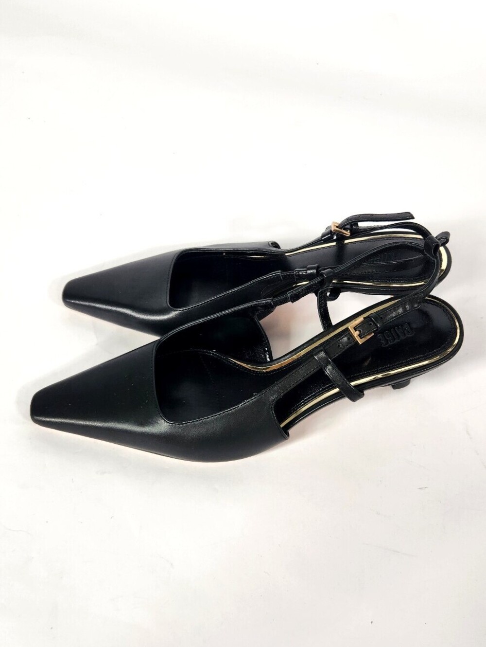 Paige Black Leather Pointed-Toe Slingback Pumps US 6